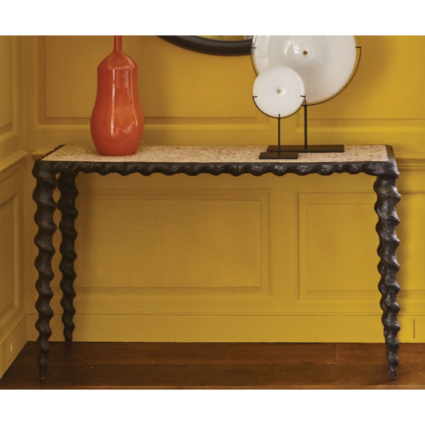 Karinta Console Bronzed Finish With White Oyster Top