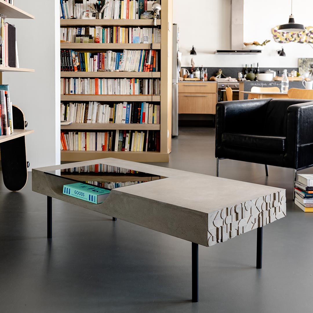 Curb Coffee Table Concrete Steel Tempered Glass