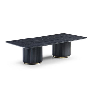 Lantine Coffee Table Double Pedestal Black Oak & Brass