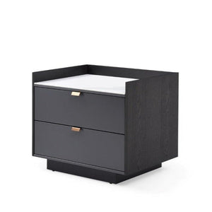 Saviour Bedside Table White Marble & Anthracite/Grey Wash Oak