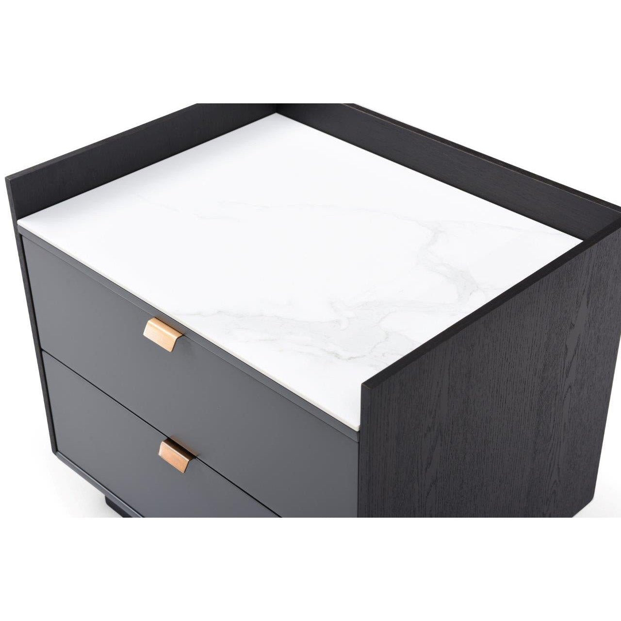 Saviour Bedside Table White Marble & Anthracite/Grey Wash Oak