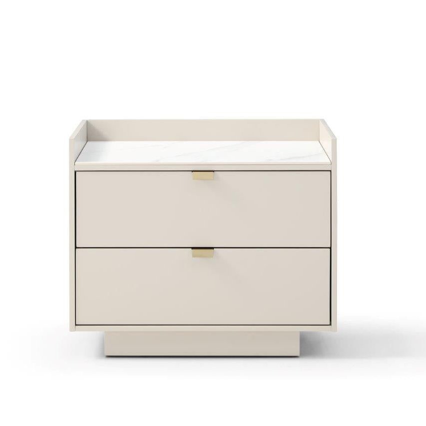 Saviour Bedside Table White Marble & Beige