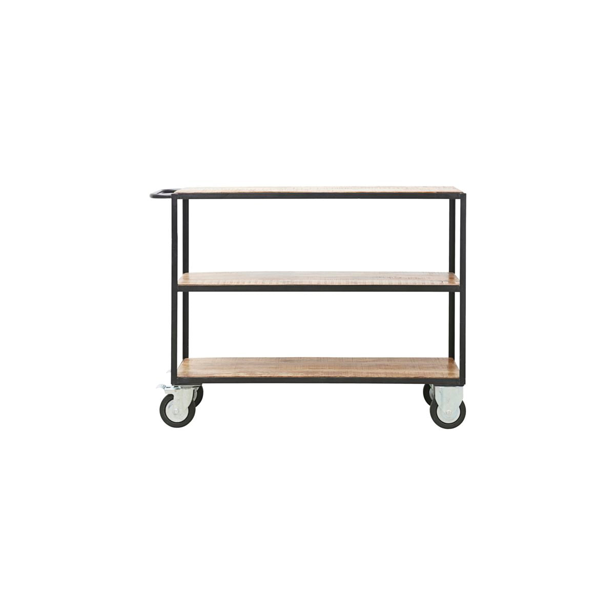 Small Shelving Unit with 4 Wheels, Black/Wood