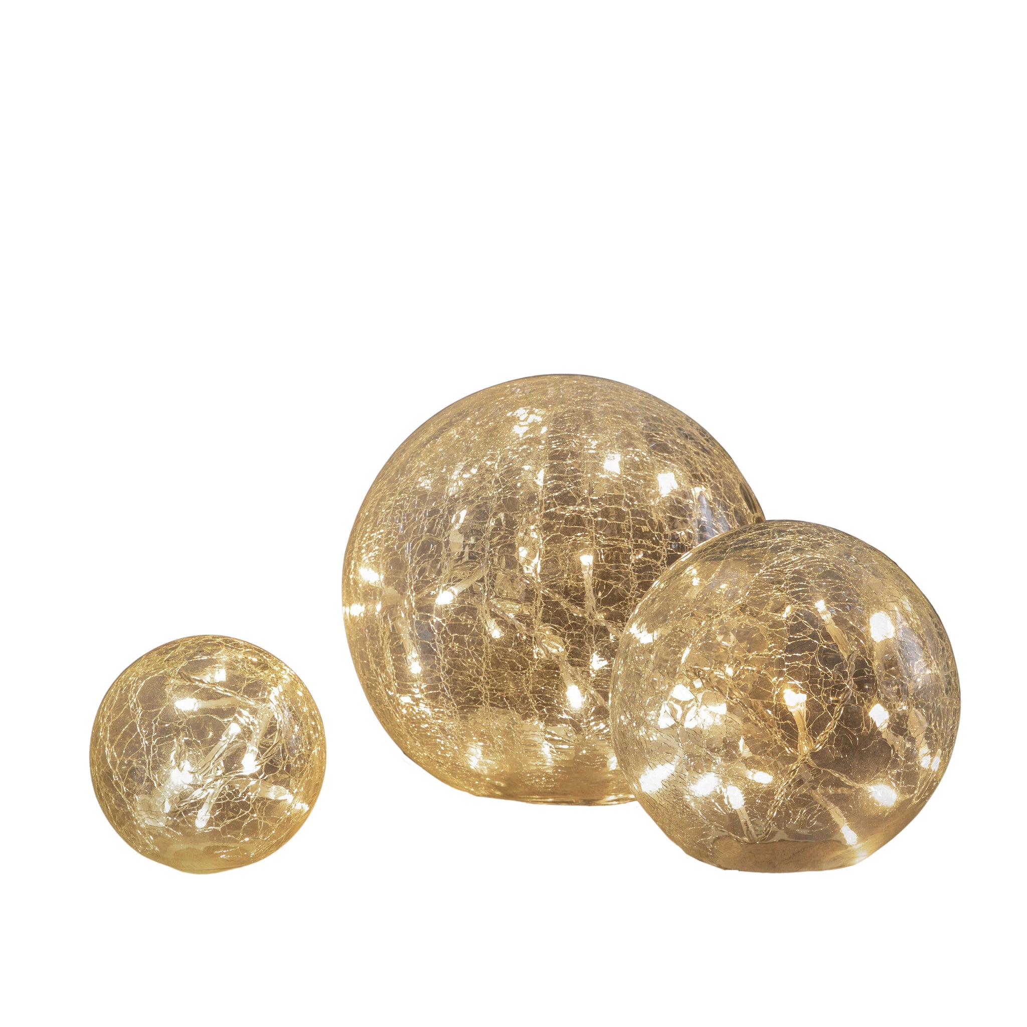 Set of 3 Crackled Light Balls 10 15 20 Cm Diamteter Clear