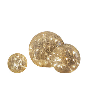 Set of 3 Crackled Light Balls 10 15 20 Cm Diamteter Clear