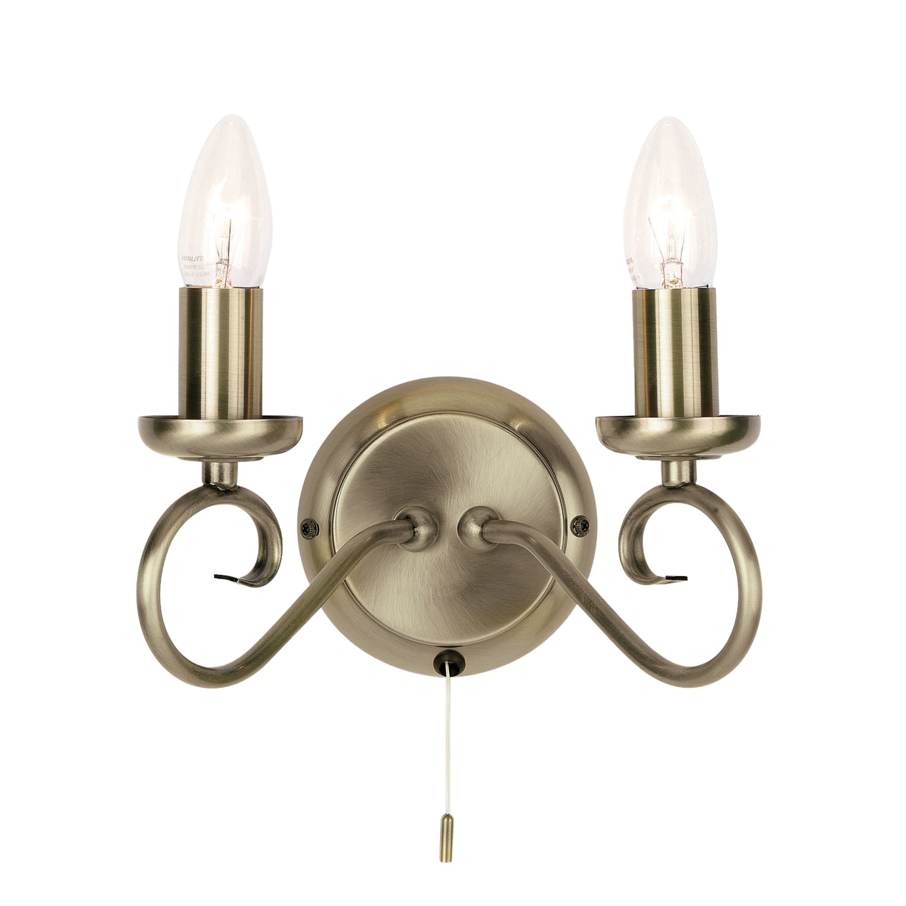 Burford 2 Wall Light Antique Brass