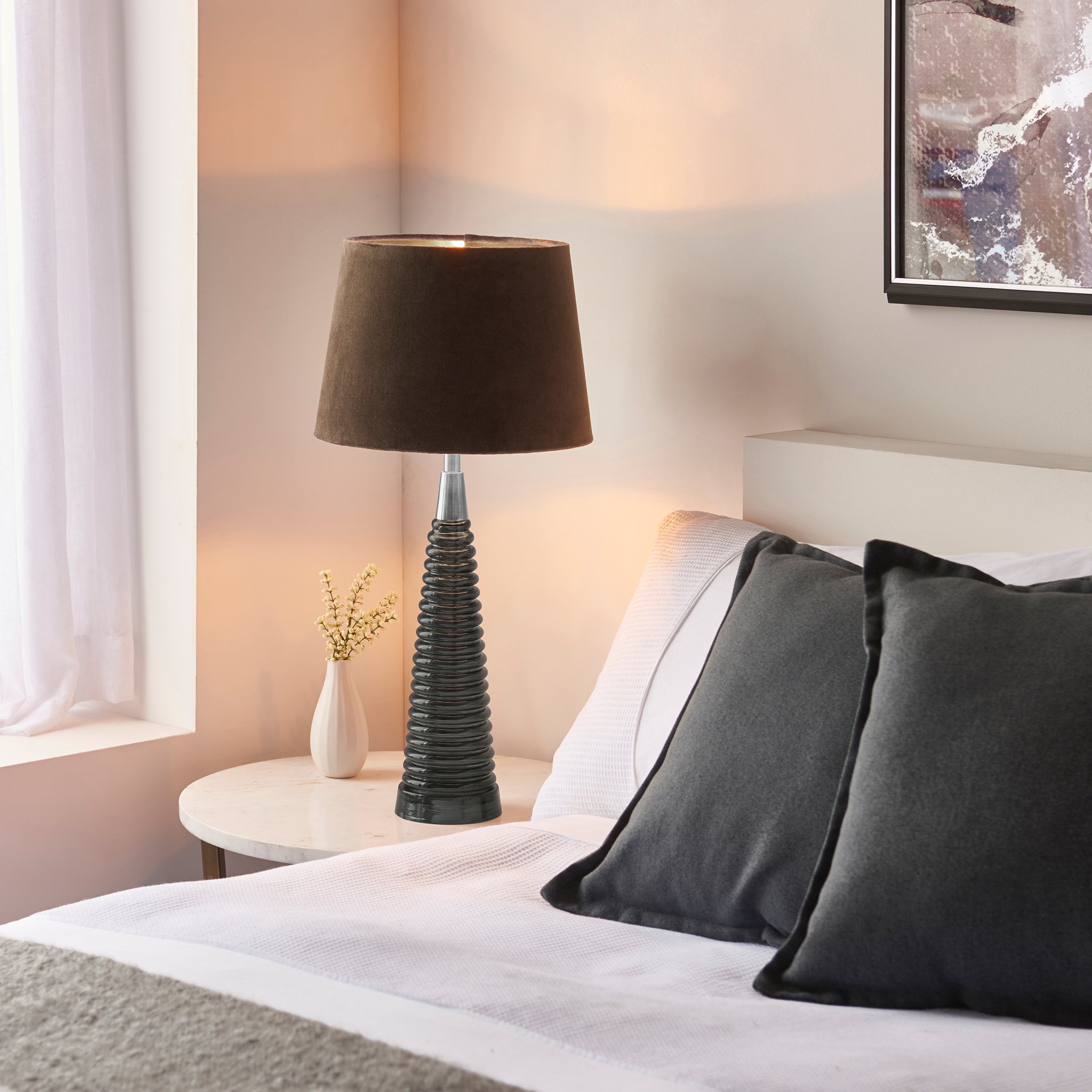 Nala Table Light Grey Glass & Mocha