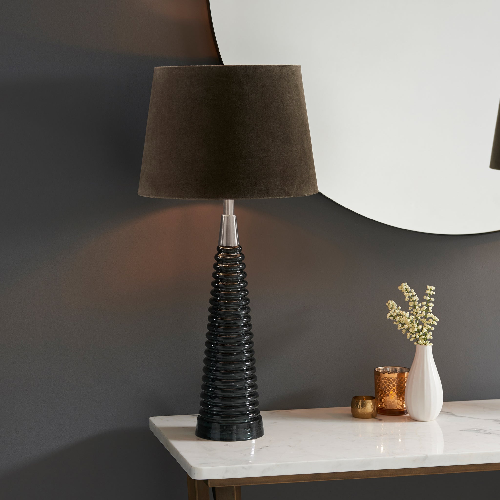 Nala Table Light Grey Glass & Mocha