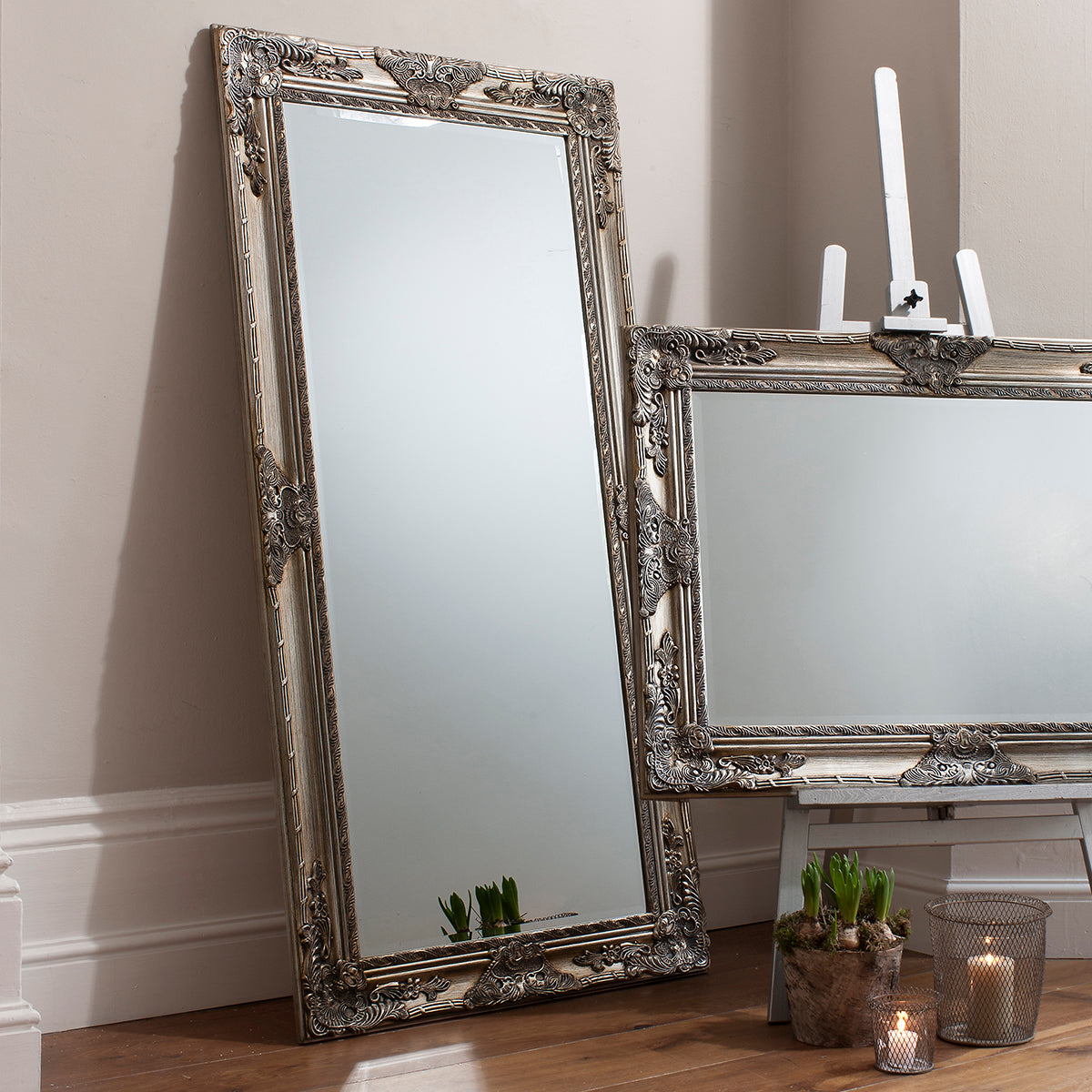 Hampstead Leaner Mirror Antique Silver