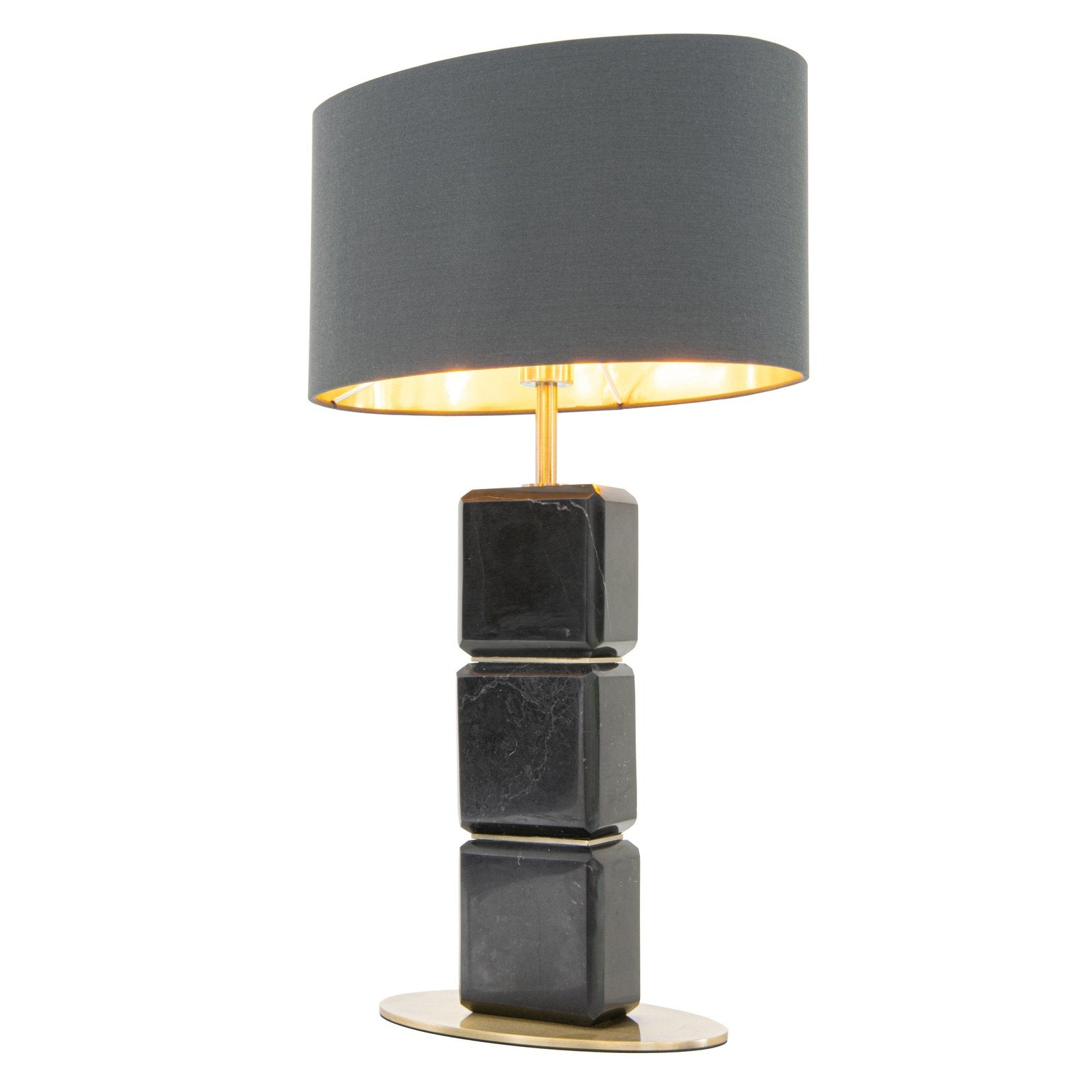 Cabo table lamp black marble brass base gold lined charcoal shade