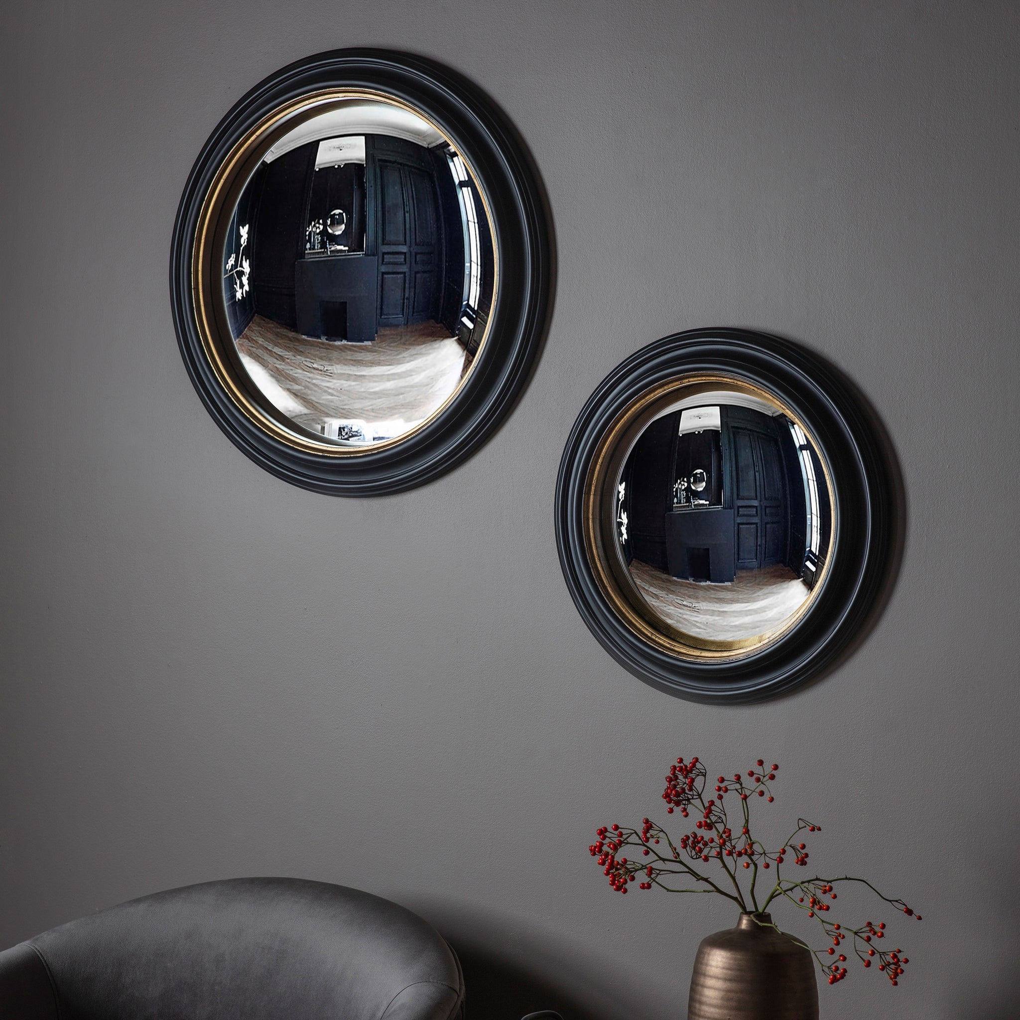 Rockford Convex Mirror Black & Gold 50 x 50 cm