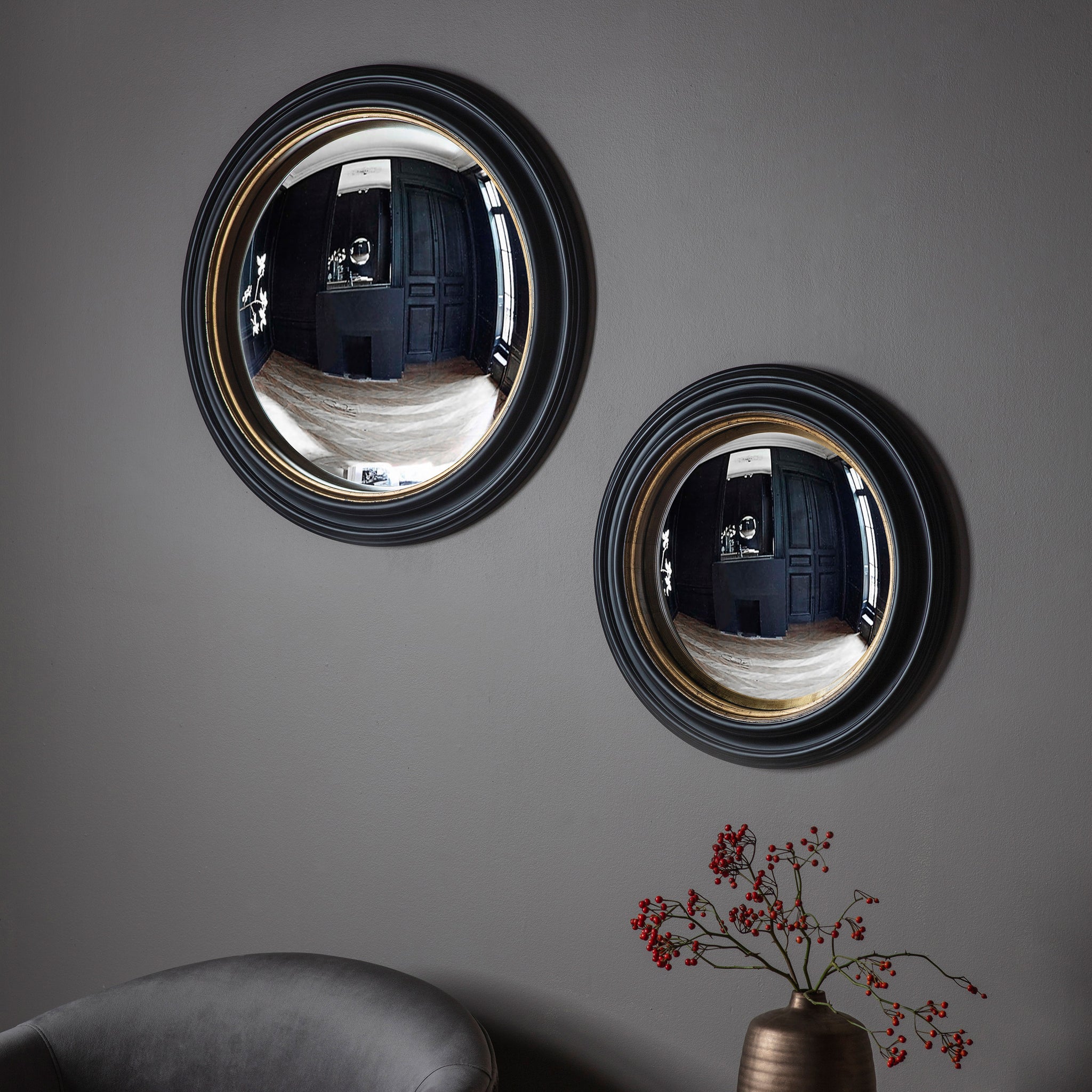 Rockford Convex Mirror Black & Gold 63 x 63 cm