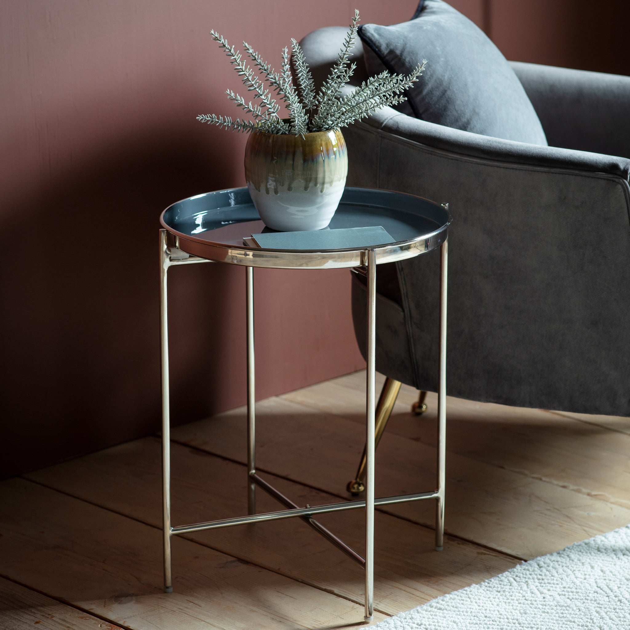 Valenti Side Table Silver/Dark Grey