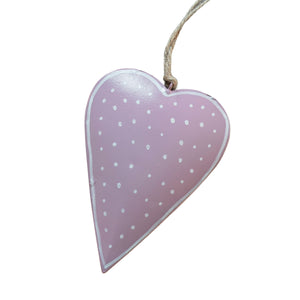 Hanging Metal Heart With Dots Pink Set of 2 Small