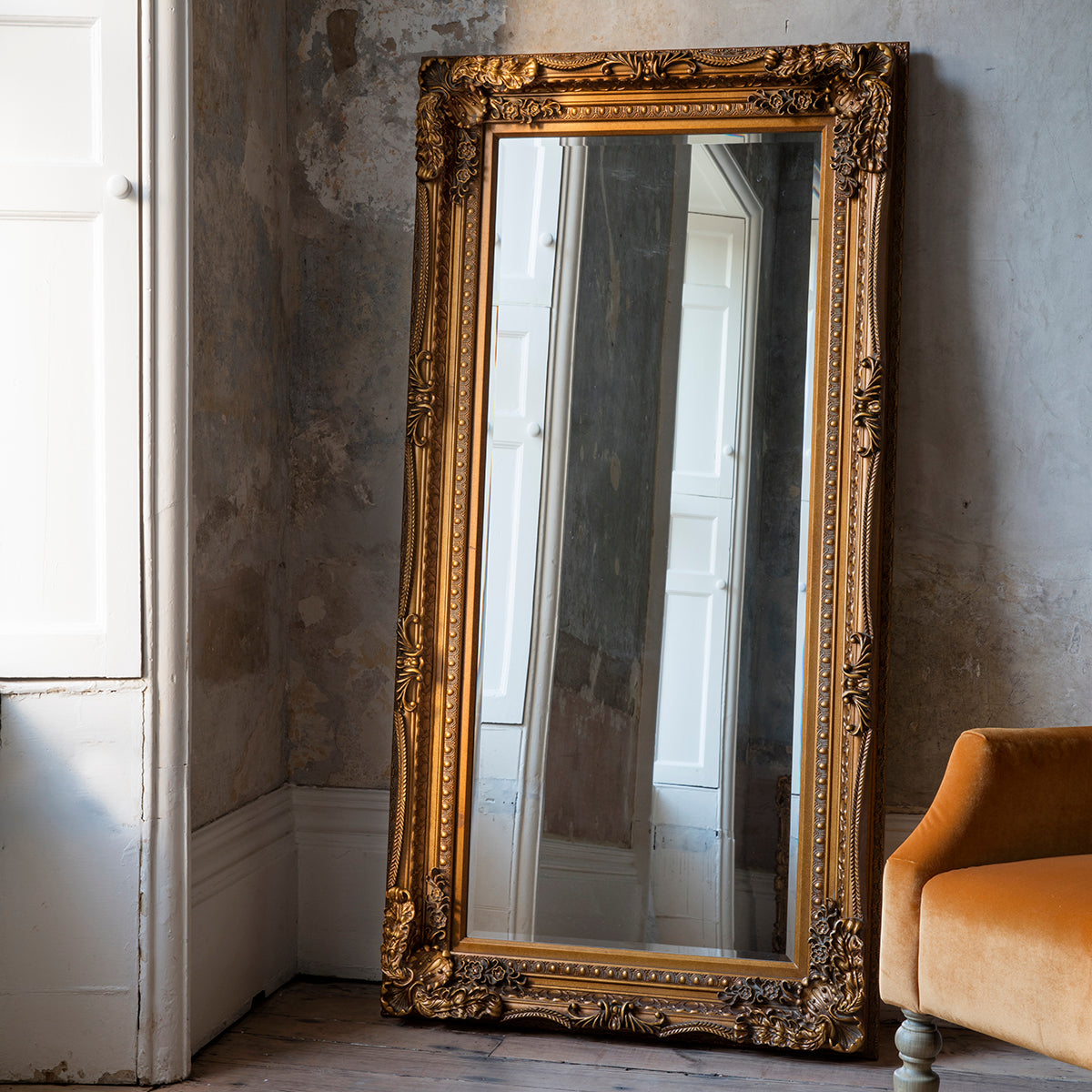 Carved Lewis Leaner Mirror Gold
