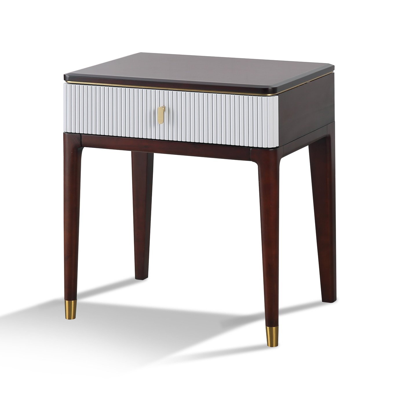 camden 1 drawer warm brown off white bedside table brushed gold detail