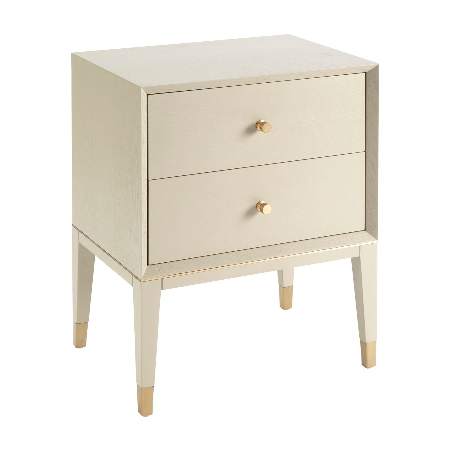 Bayou 2 Drawer White Bedside Table Brass Handles