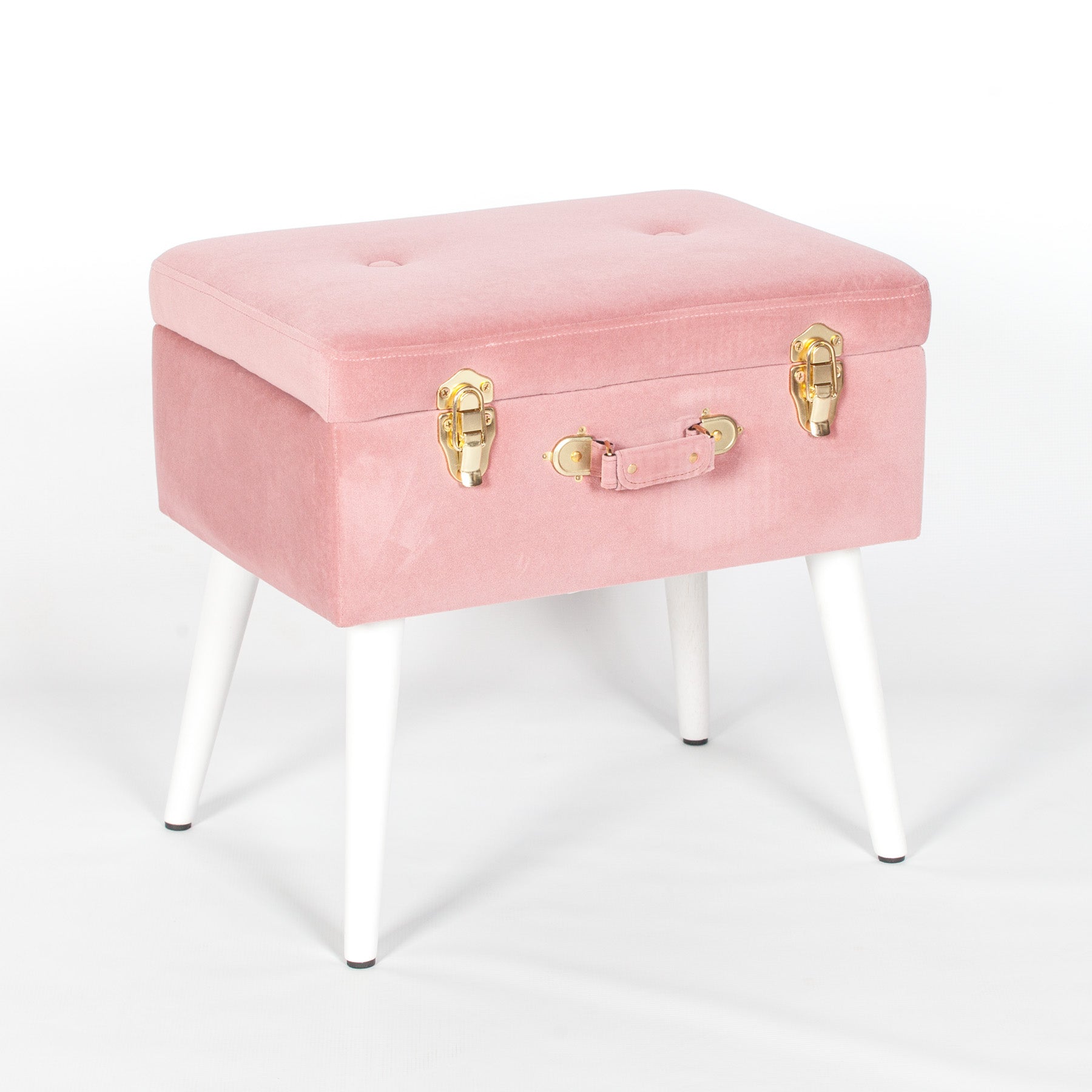 Pink Suitcase Stool with White Legs