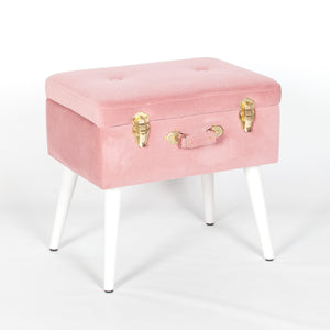 Pink Suitcase Stool with White Legs