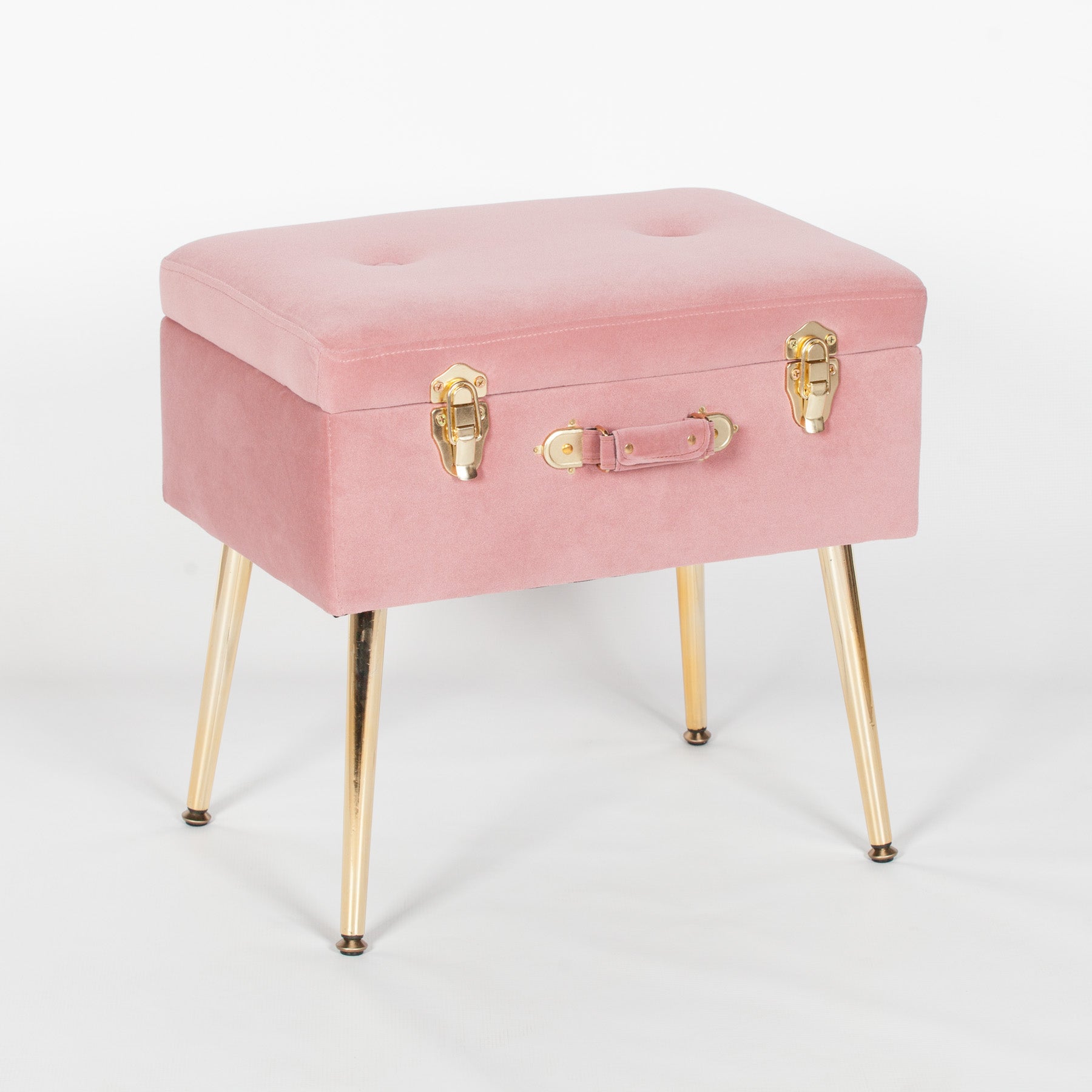 Pink Suitcase Stool with Gold Legs