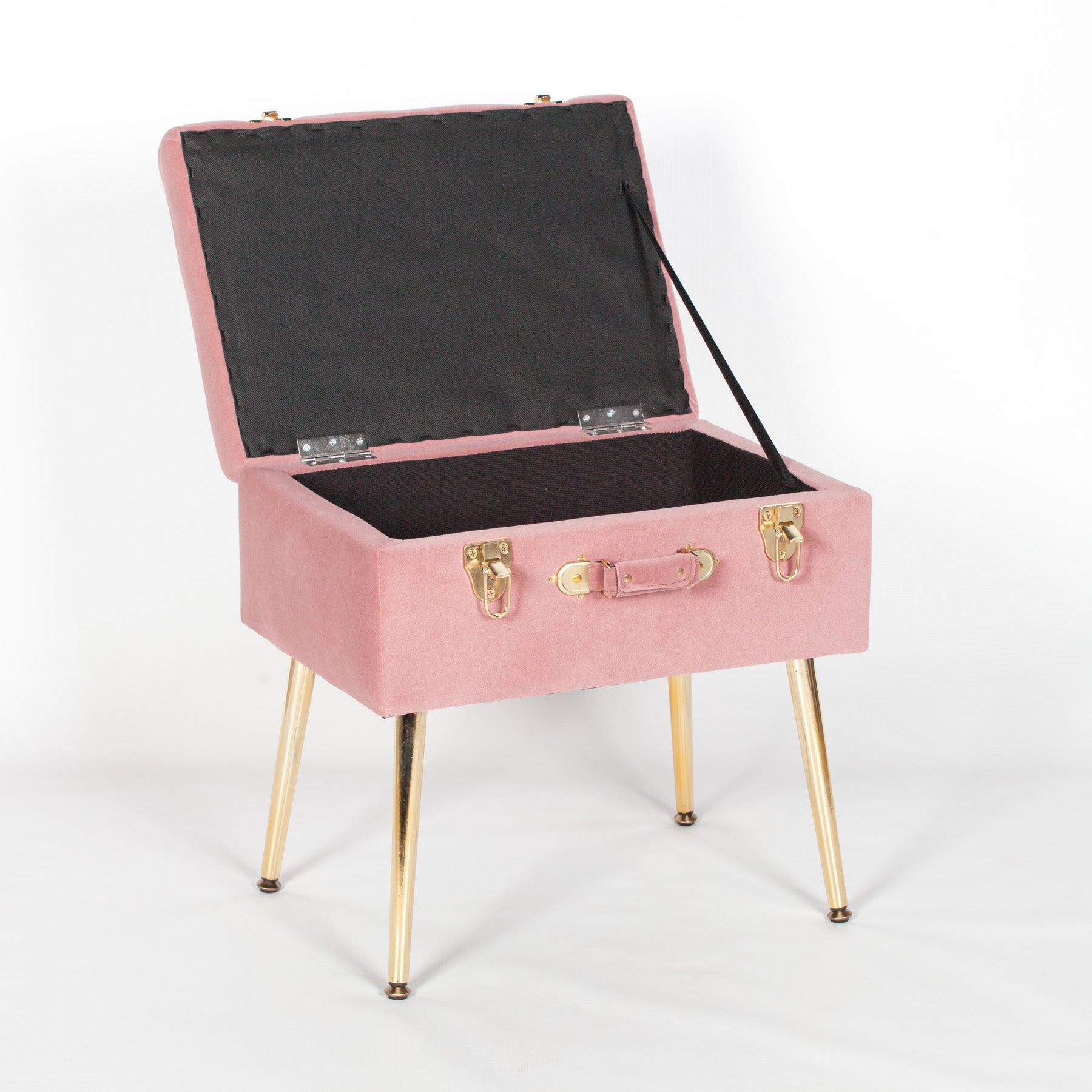 Pink Suitcase Stool with Gold Legs