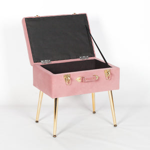 Pink Suitcase Stool with Gold Legs