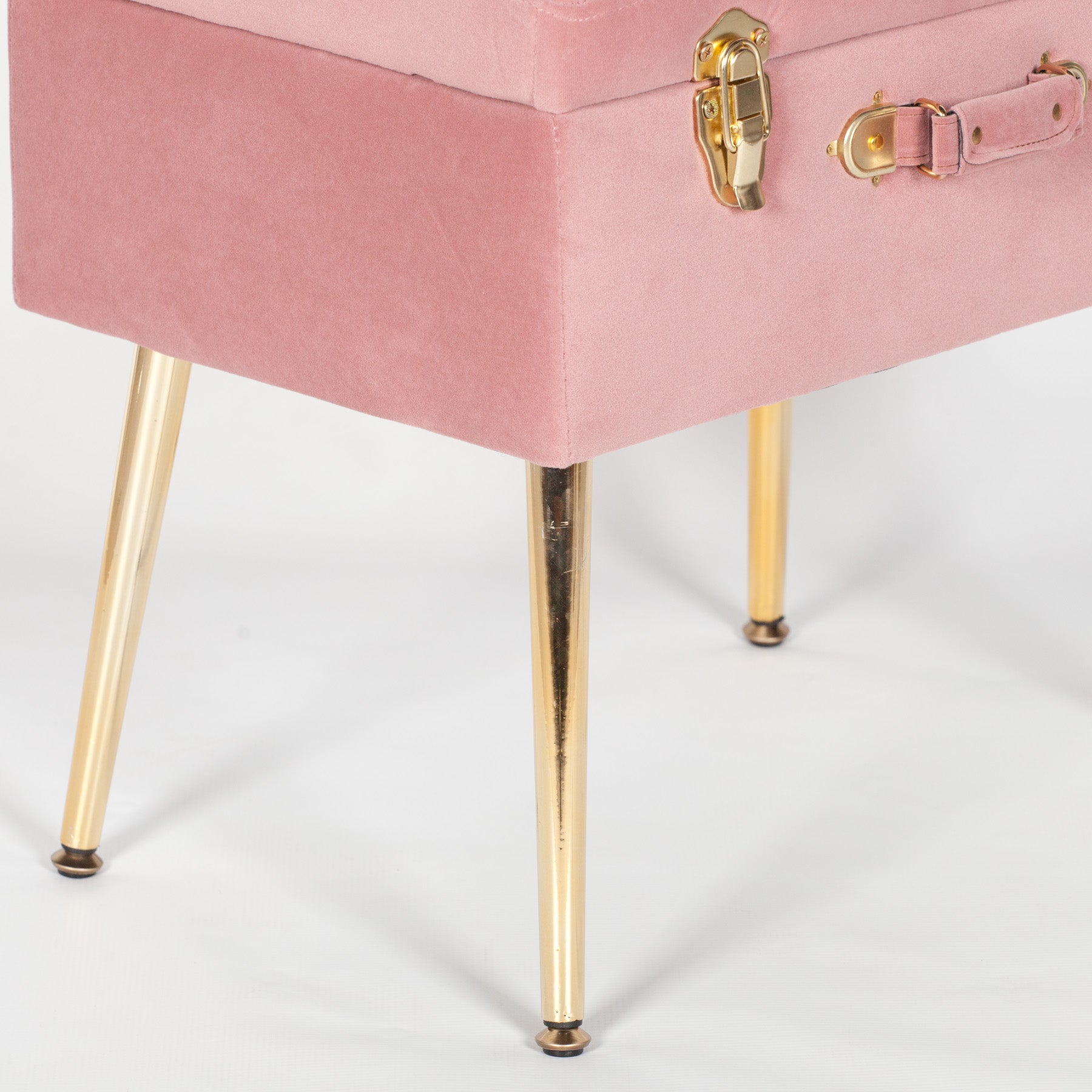 Pink Suitcase Stool with Gold Legs