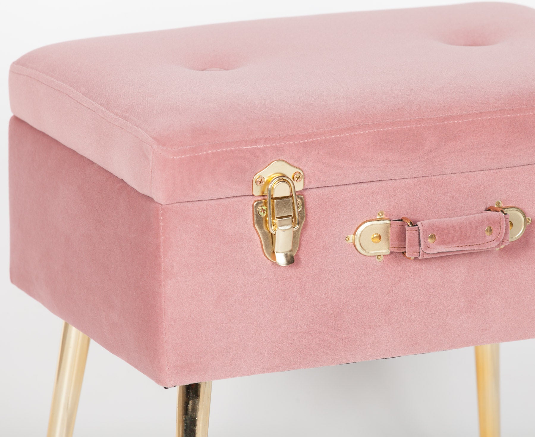 Pink Suitcase Stool with Gold Legs