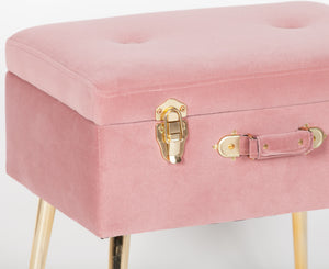 Pink Suitcase Stool with Gold Legs