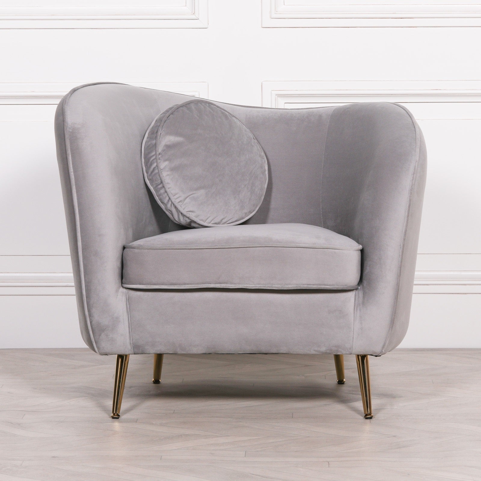 Grey Velvet Armchair with Cushion