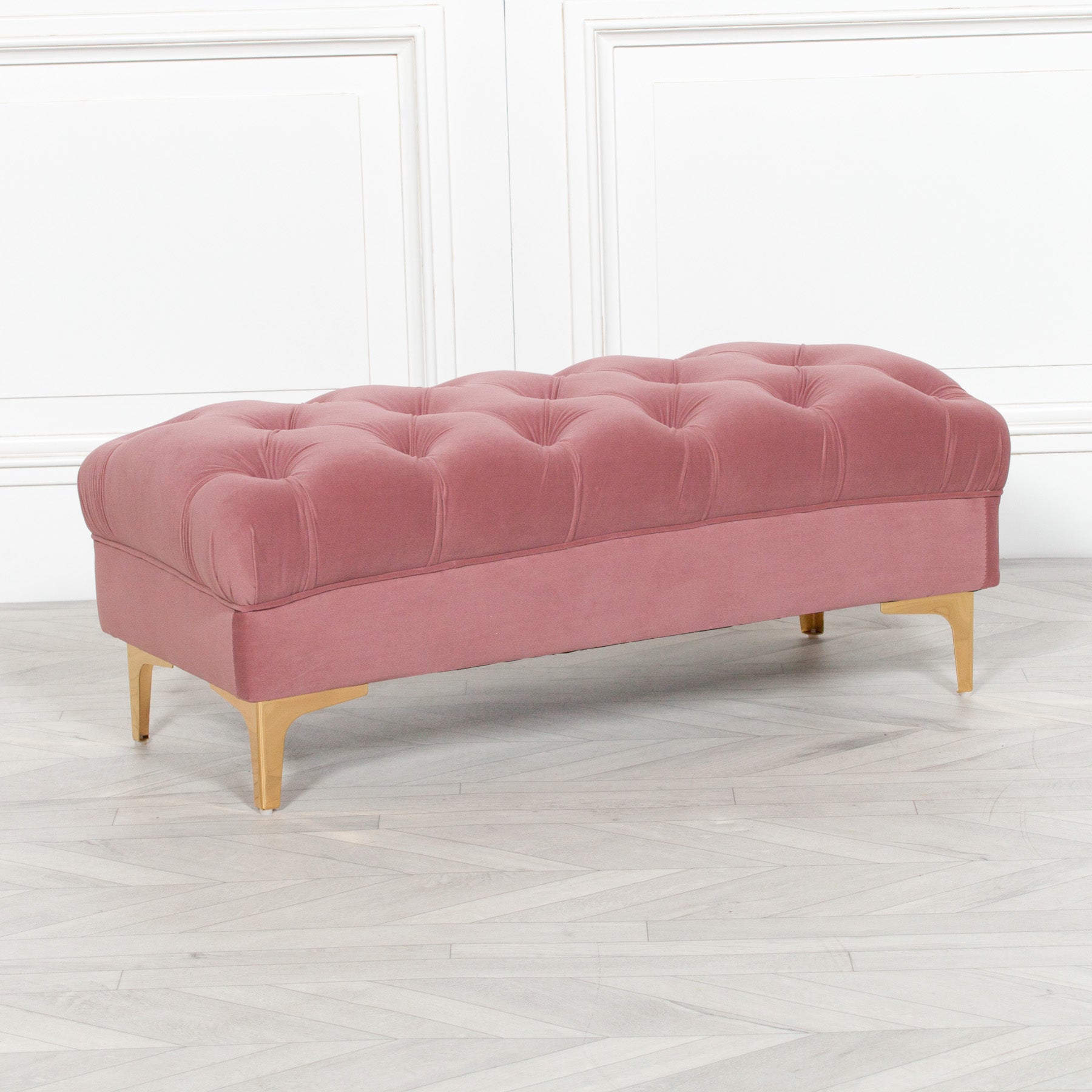 Pink Velvet Buttoned Ottoman Stool