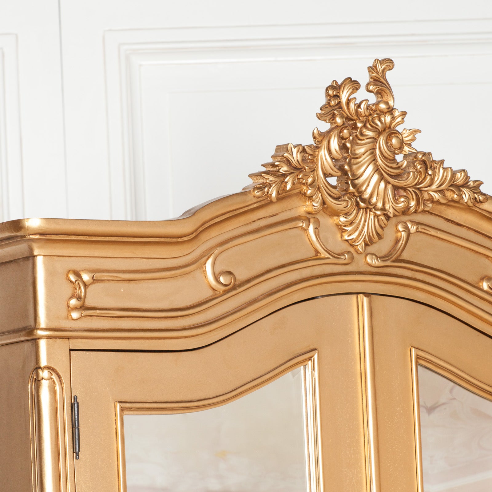 French Style Gold Carved Double Full Mirrored Armoire