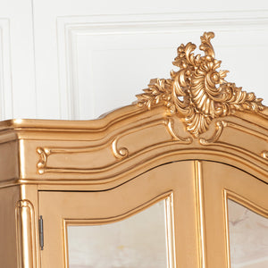 French Style Gold Carved Double Full Mirrored Armoire