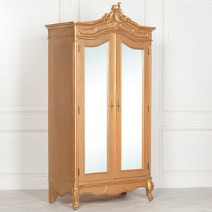 French Style Gold Carved Double Full Mirrored Armoire