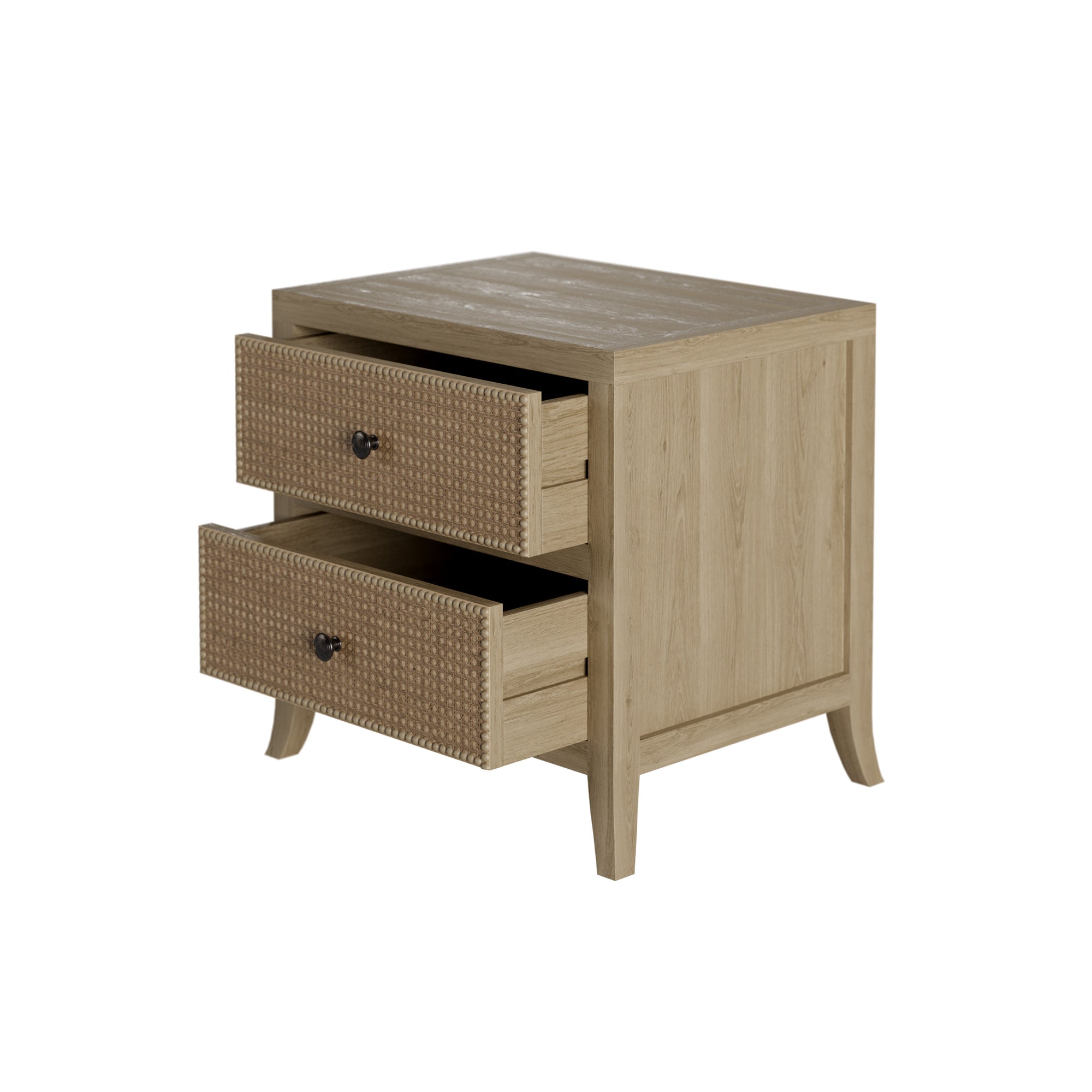 Witley Bedside 2 Drawer Oak Rattan
