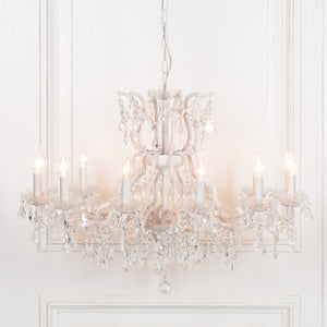 White 12 Branch Shallow Cut Glass Chandelier