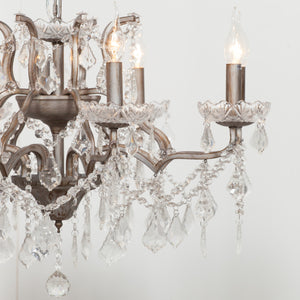 Silver 8 Branch Shallow Cut Glass Chandelier