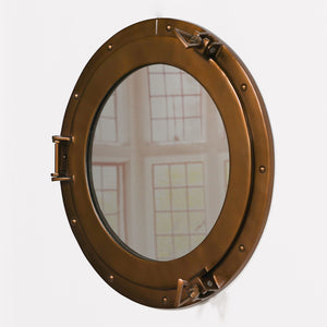 Medium Antiqued Brass Style Port Hole Mirror
