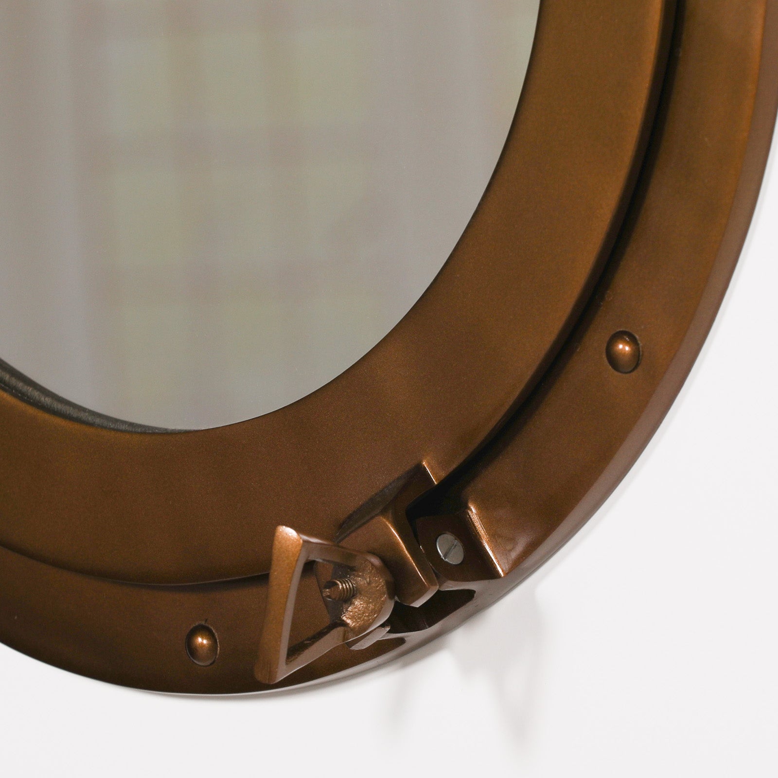 Large Antiqued Brass Style Port Hole Mirror