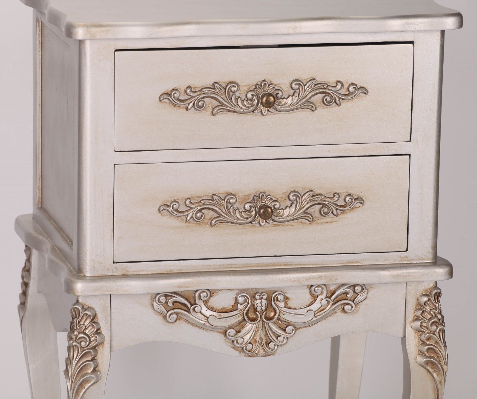 French Antique Silver 2 Drawer Bedside