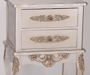 French Antique Silver 2 Drawer Bedside