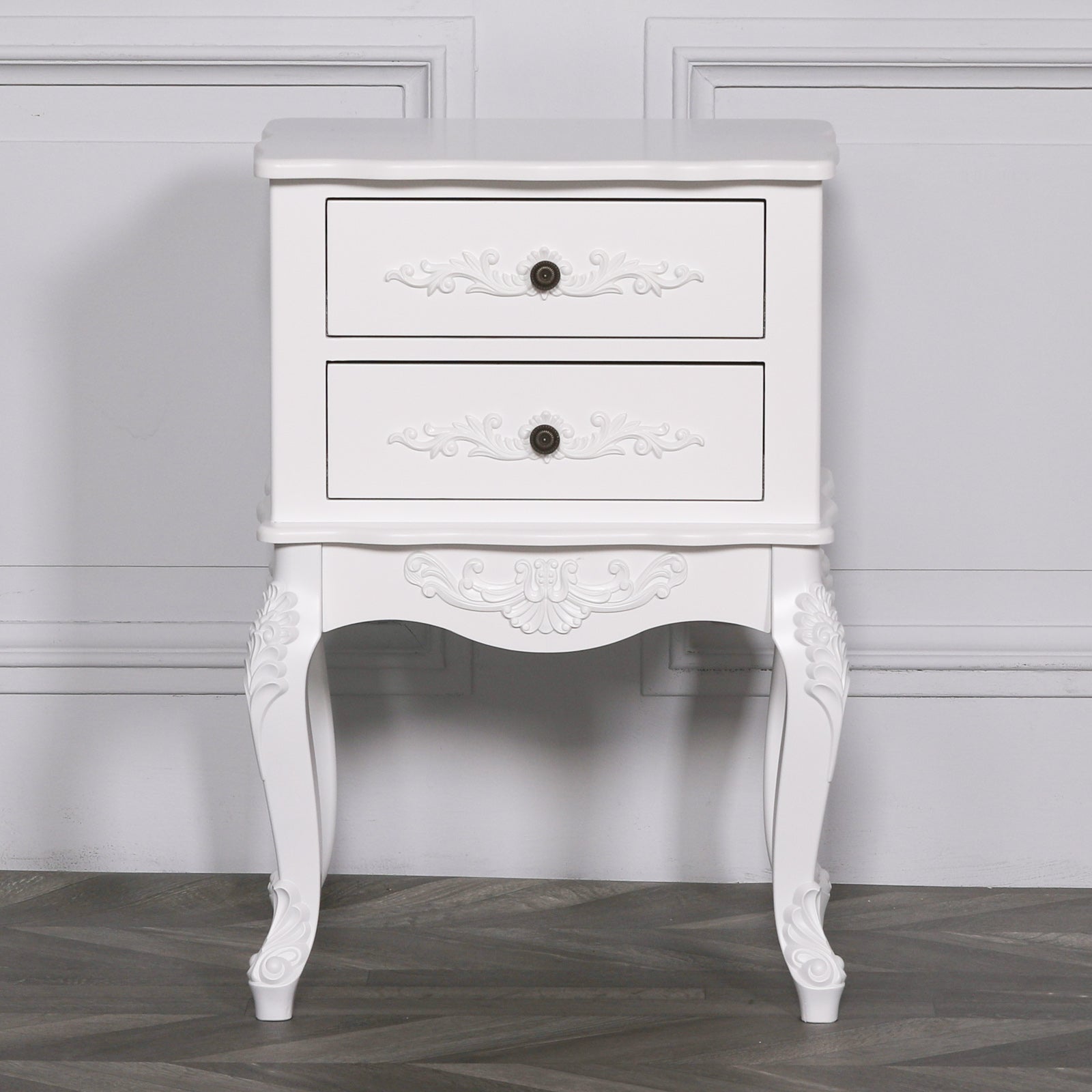 French White 2 Drawer Bedside
