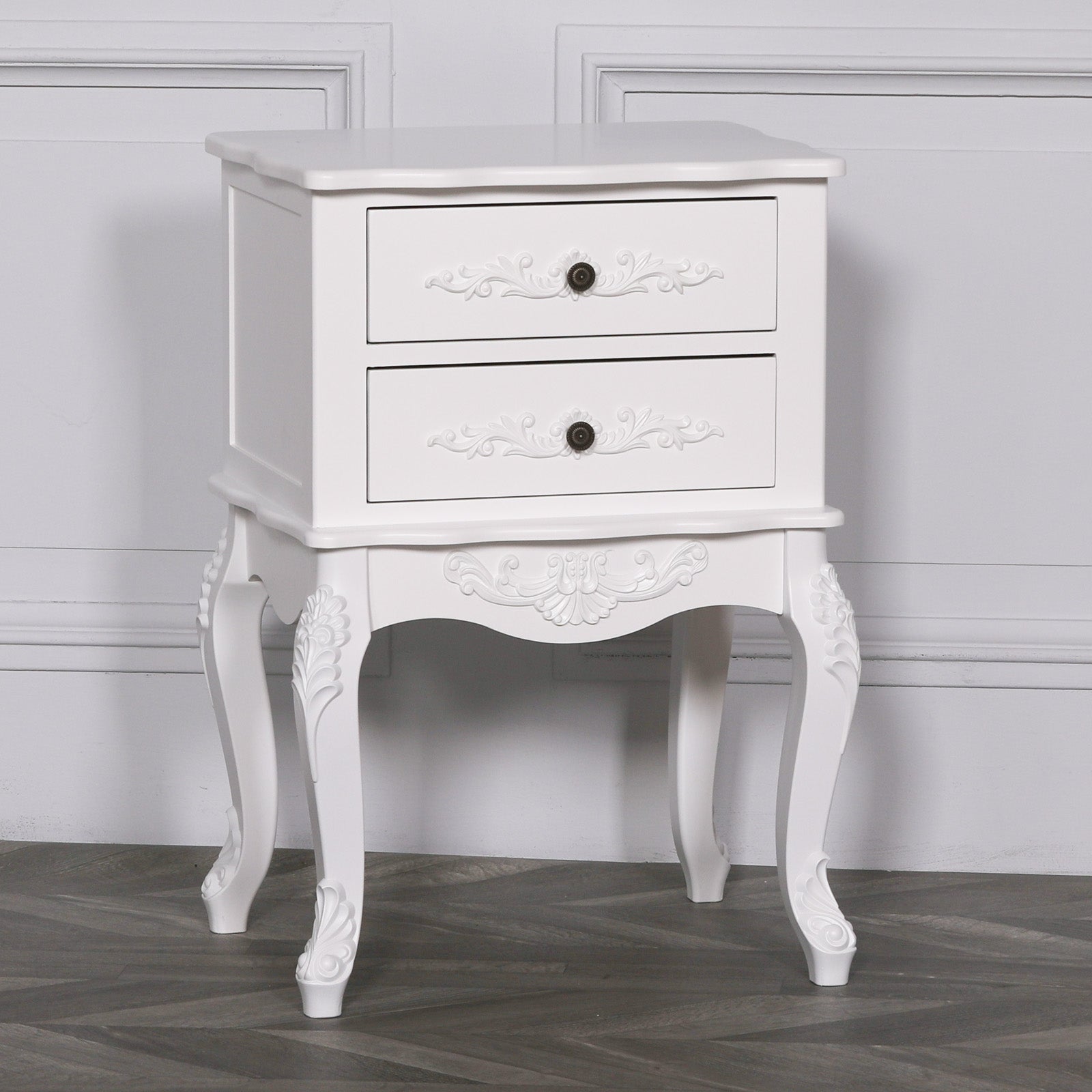 French White 2 Drawer Bedside