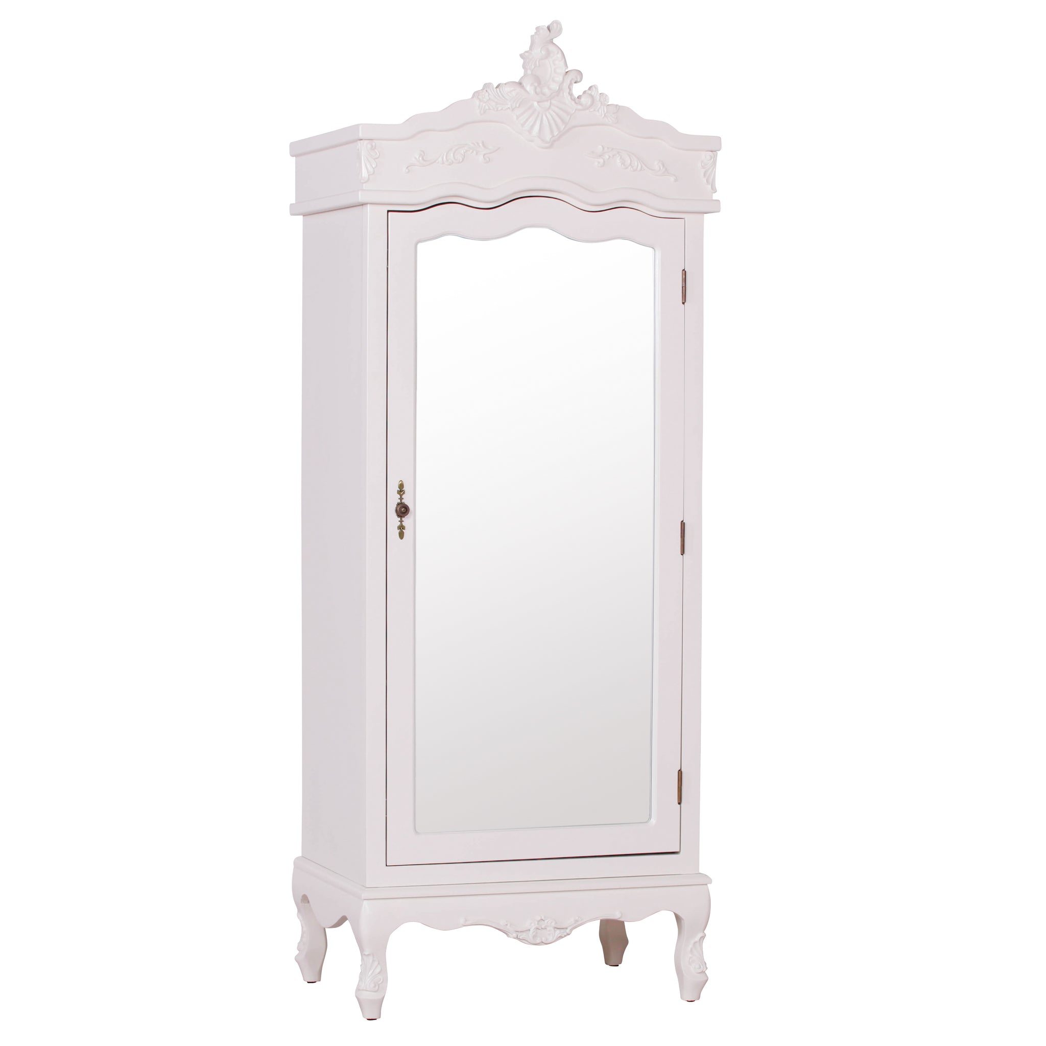 French Cream Single Door Armoire with Mirrored Door