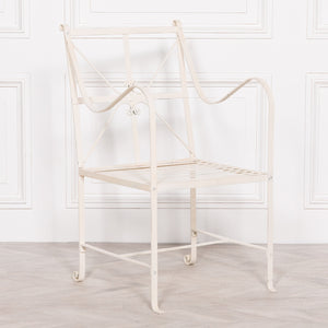Iron Frame Off White / Cream Distressed Garden Dining Chair