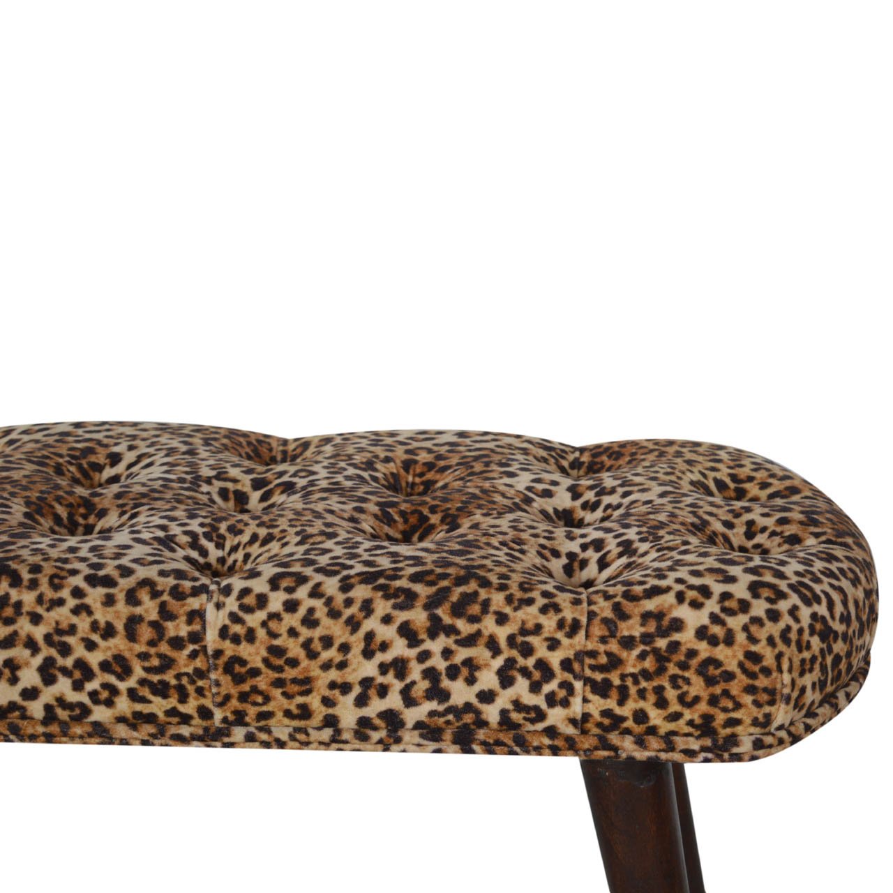 Leopard Print Cotton Velvet Deep Button Bench