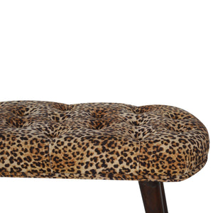 Leopard Print Cotton Velvet Deep Button Bench