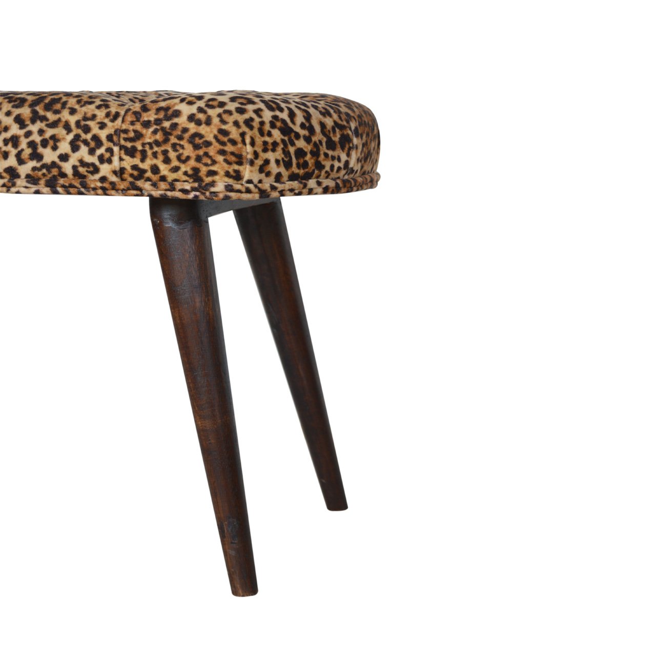 Leopard Print Cotton Velvet Deep Button Bench