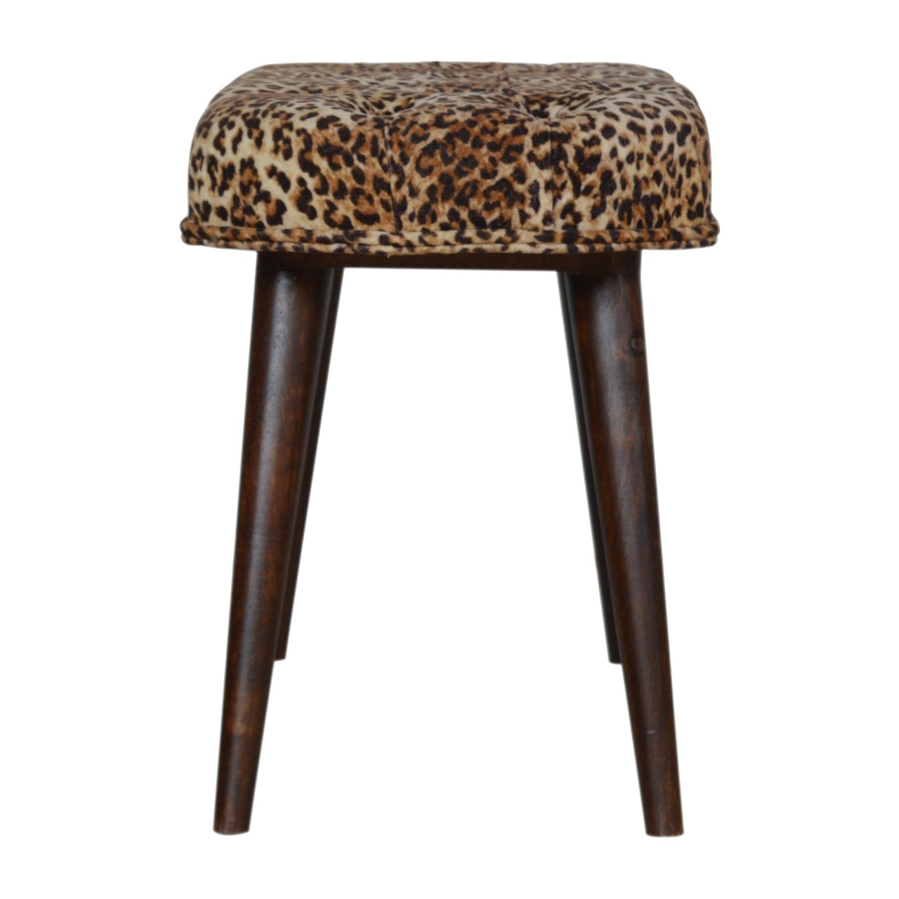 Leopard Print Cotton Velvet Deep Button Bench