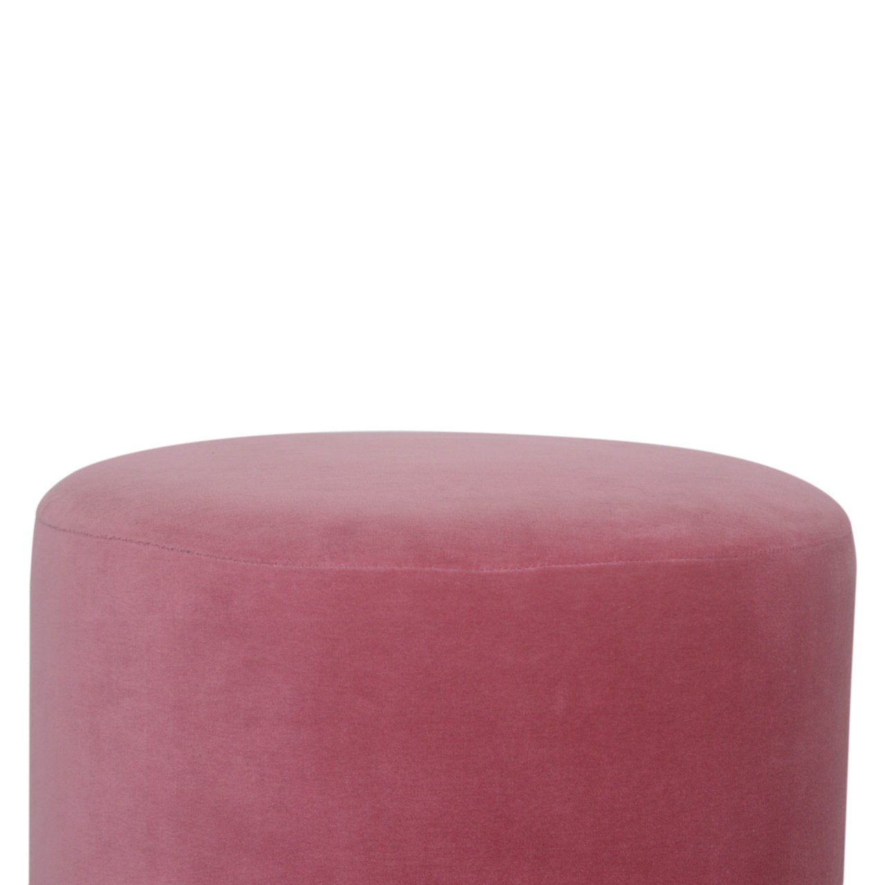 Pink Velvet Footstool with Wooden Base